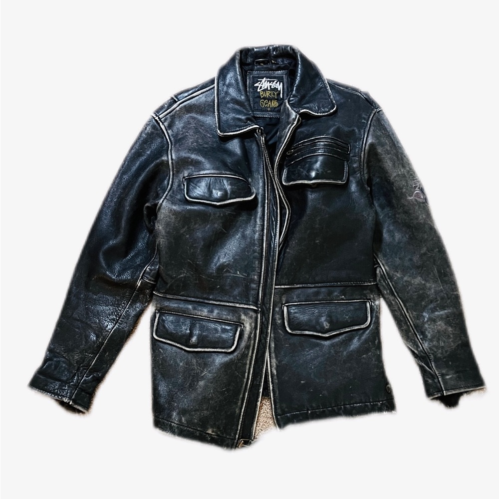 Rare 80s vintage biker leather Stussy jacket James Dean inspired.